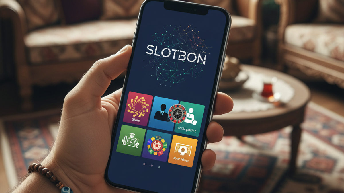 Slotbon mobil casino ana sayfasının parlayan ekranı ve kolay erişim imkanı.